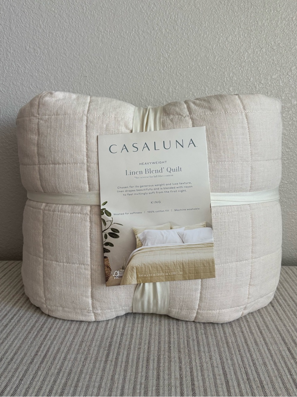 Casaluna Neutral Linen-Blend Quilt - Soft Beige Cream